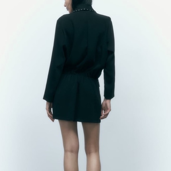Zara Black Rhinestone Blazer Mini Dress Sparkly Classic Size XS - Picture 4 of 12